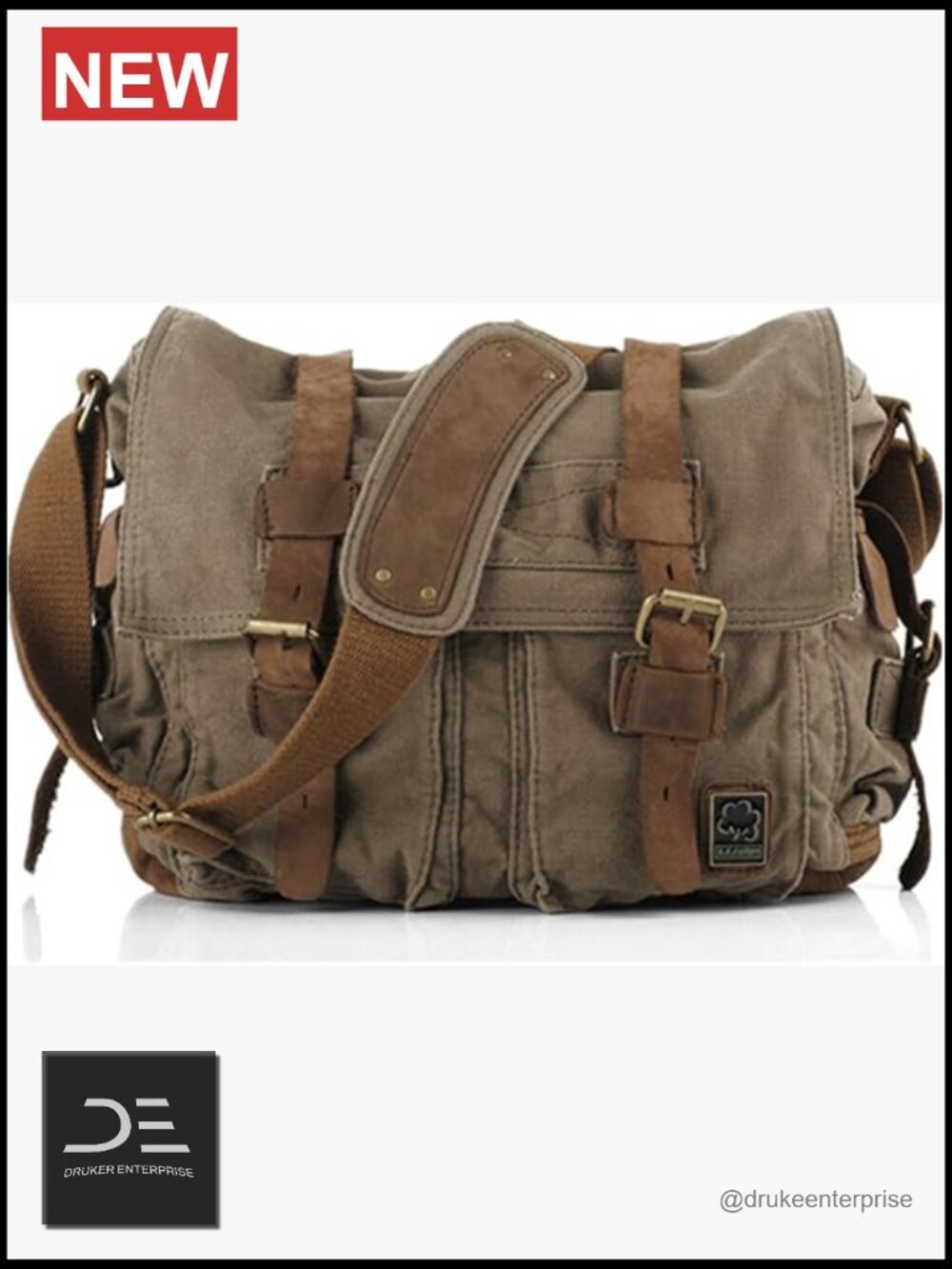 Vintage Military Canvas Leather Messenger Laptop Bag 17 inch